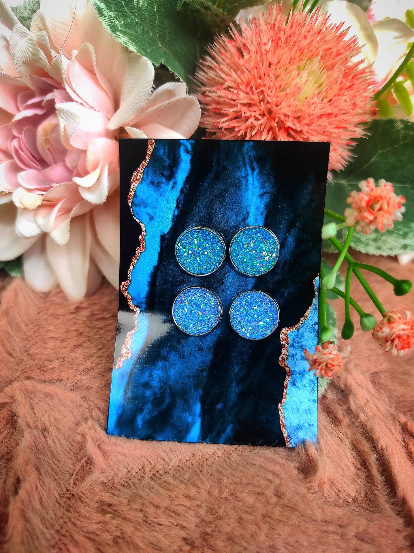 Druzy világoskék fülbevaló szett